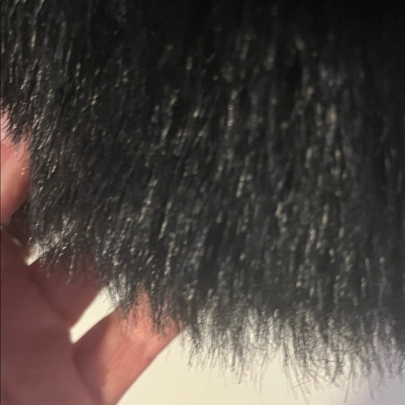 Women's Black Faux Fur Coat with big fur trim - Picture 5 of 15